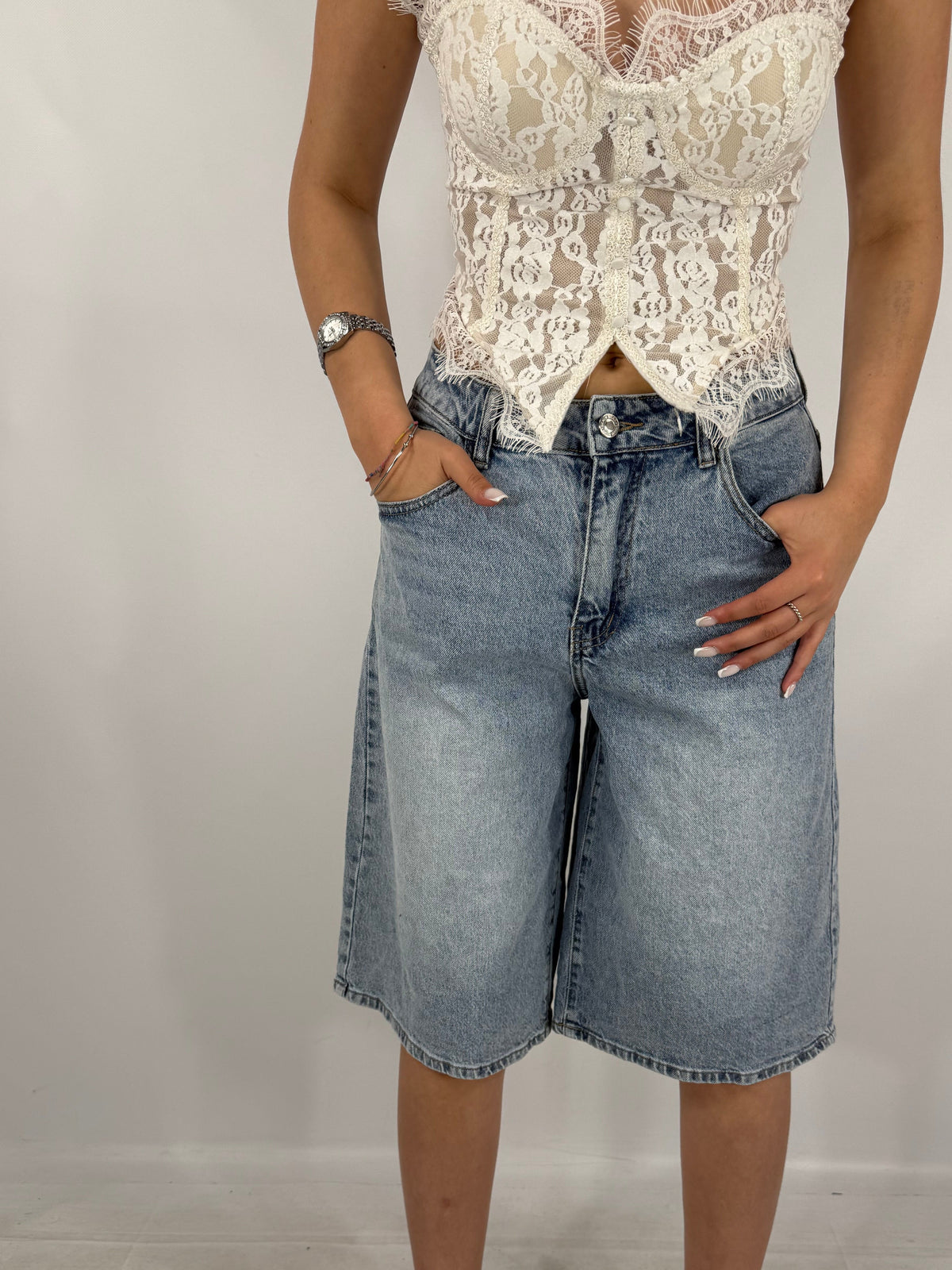 BERMUDA DENIM CRYSTAL ARGENTO