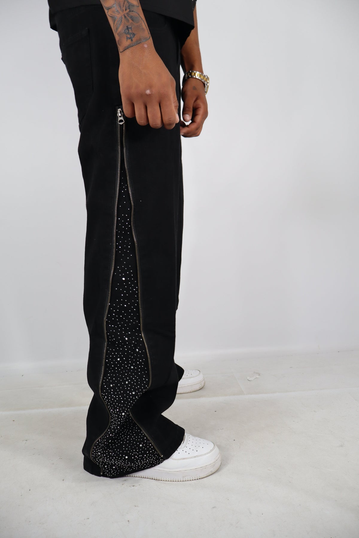 JEANS ZIP BRILLANTINI NERI
