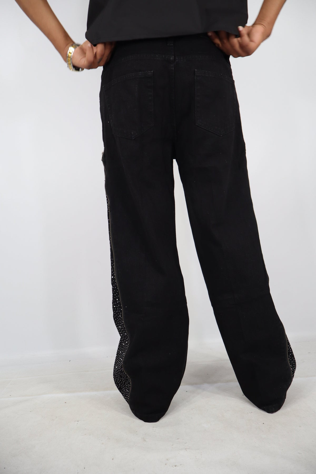 JEANS ZIP BRILLANTINI NERI
