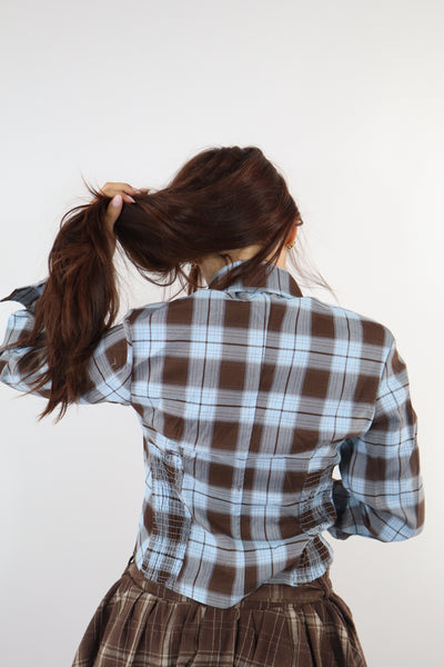 CAMICIA QUADRI CORSETTO AZZURRA