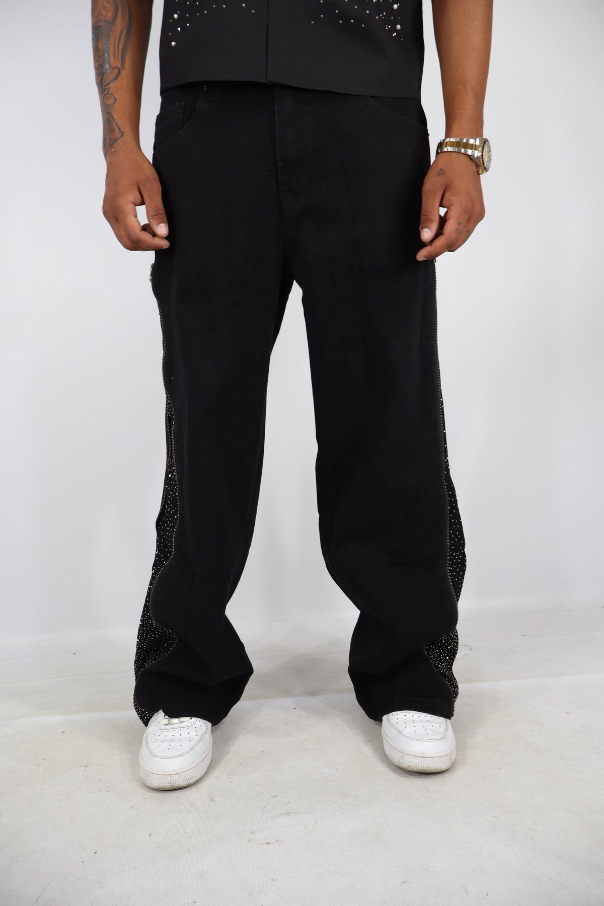 JEANS ZIP BRILLANTINI NERI