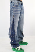 JEANS BAGGY ZIP PERLE STRASS
