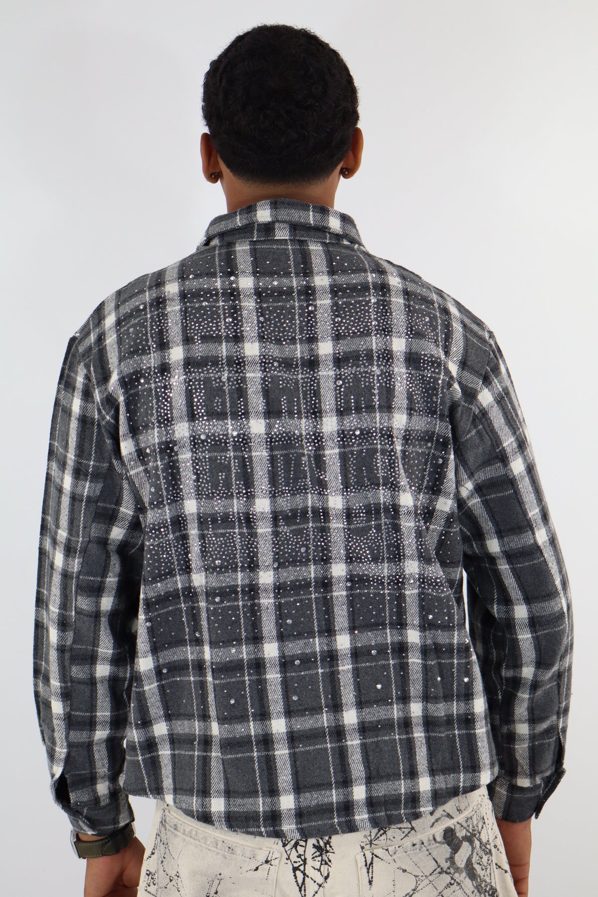 CAMICIA QUADRI STRASS GRIGIO